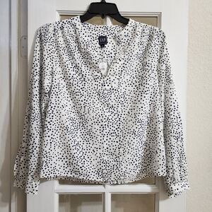 NWT GAP Navy Polka Dot Modal Blouse Long Sleeve Framed Neck Small
